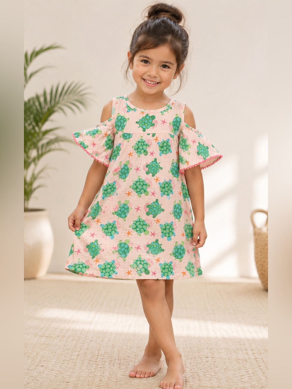 Mudpie Dress Size 5T Sea Turtle Cold Shoulder 100% Cotton Dress. Sweetness
